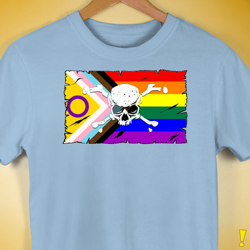 Intersex Inclusive Progress Pride Pirate Flag Premium Unisex T-Shirt - Baby Blue